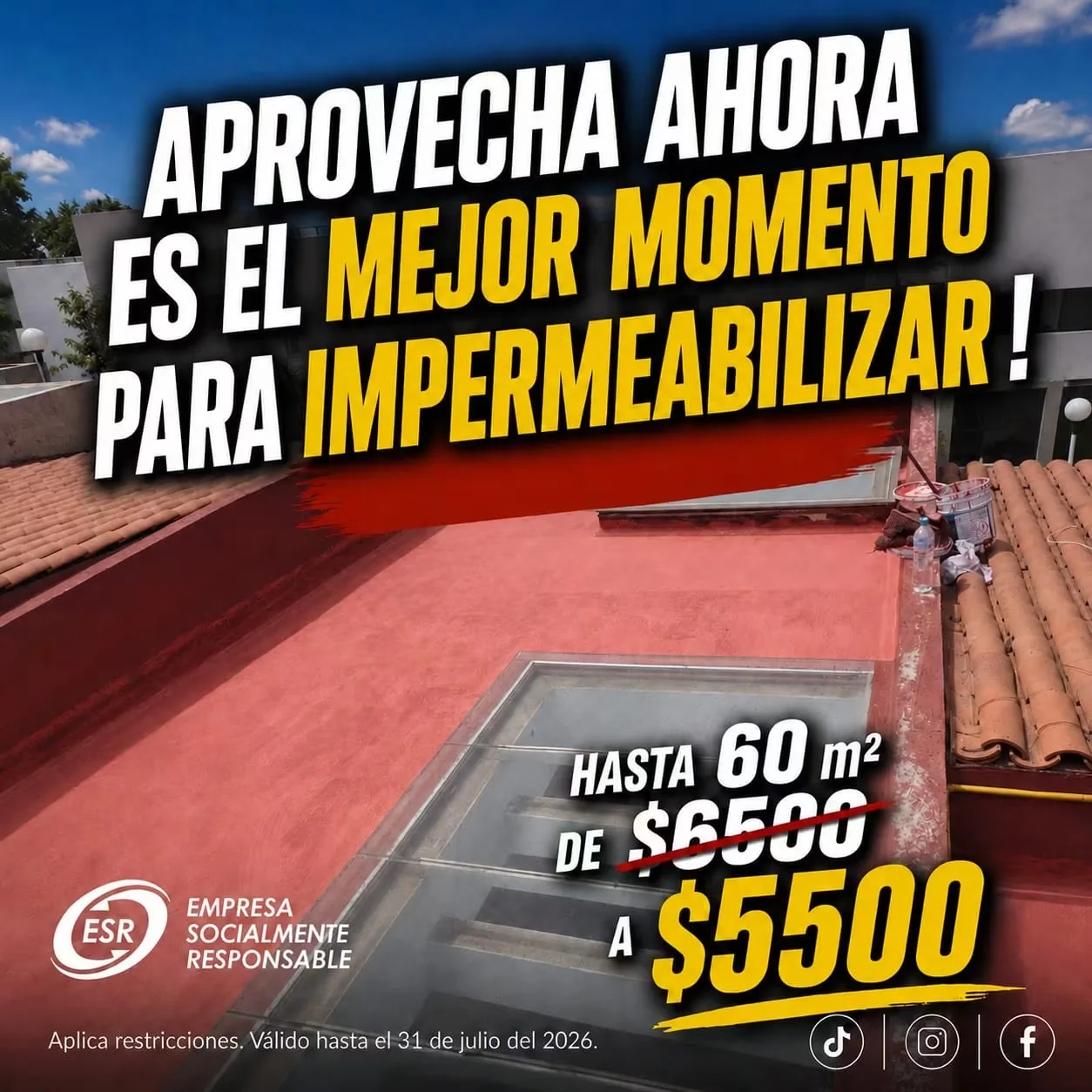 Promoción de impermeabilización en techo residencial
