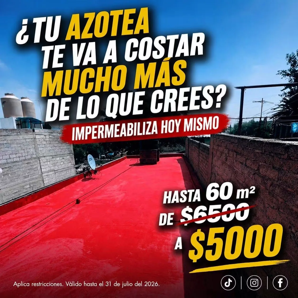 Trabajo terminado de impermeabilización en azotea